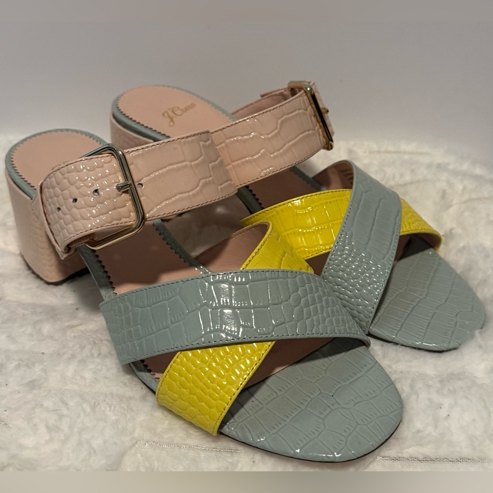 J. Crew Penny Colorblock Faux Crocodile Block Heel Sandals Women’s Size 9 - Picture 3 of 7